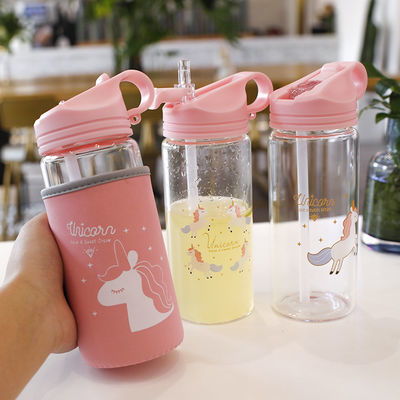 可爱吸管水杯女韩国独角兽玻璃杯便携清新学生少女心创意简约杯子