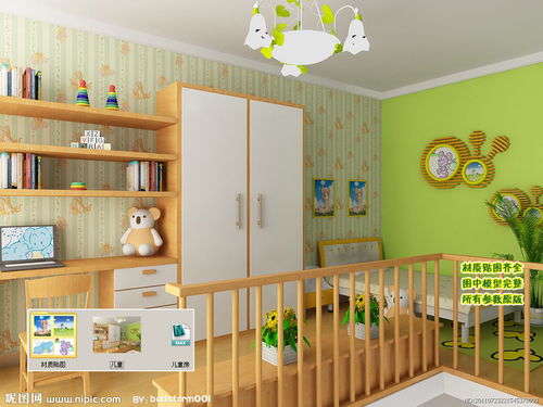 经典暖绿色木纹阁楼儿童房效果图图片 