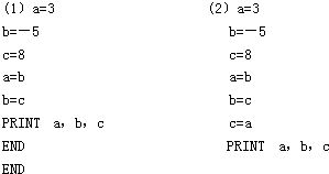 1.下列Scilab程序运行后,a,b,c各等于多少(1)a=3 b=-5 c=8 a=b b=c print(%io(2),a,b,c) （2）a=3 b=-5 c=8