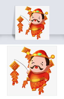手绘中国风财神爷放鞭炮过新年图片素材 PSB格式 下载 动漫人物大全 