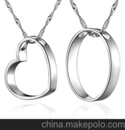 情侣心形圆形项链 一对刻字配对 韩版韩国 饰品批发首饰 银饰项饰