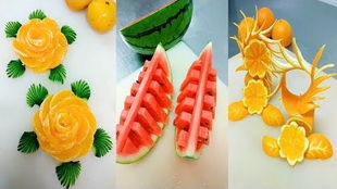 水果创意拼盘 哈密瓜菠萝果盘