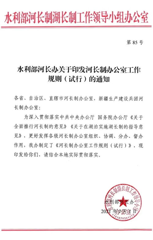 水利部河长办关于印发河长制办公室工作规则 试行 的通知