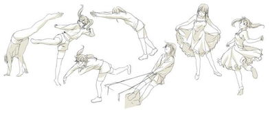 人体 动作 女性 运动姿势 跳舞踢腿 线 堆糖,美好生活研究所 