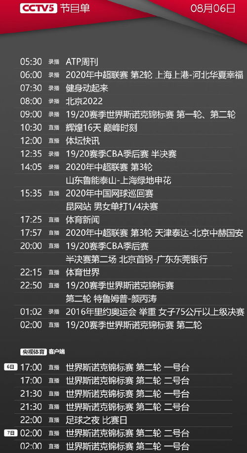 篮球狂热必备：CCTV5篮球直播节目表
