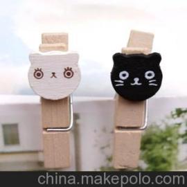 b115 韩国文具 可爱小猫实木制夹子 猫头 木夹子 小夹子