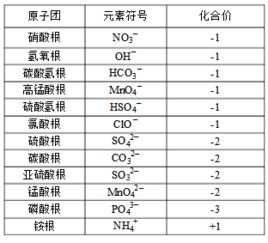 所有化学元素化合价表