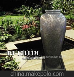 创意工艺摆设黑色花瓶水缸喷泉工艺 玻璃钢树脂砂岩混合材质