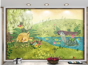 手绘小鹿乌龟池塘图片设计素材 高清模板下载 25.57MB 电视背景墙大全 