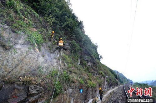 铁路工人飞檐走壁 紧箍 山体防落石 