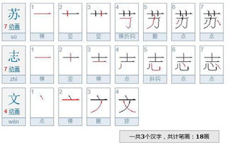 苏志文这三个字有几笔画 