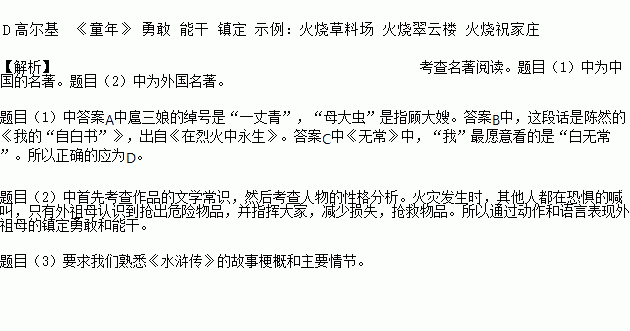 名著阅读. 1 下列关于名著内容的表述.正确的一项是A.开创了英雄侠义小说称呼人物的一种传统.即为小说中人物取绰号来标识传扬此人物的特征.如吴用的绰号为 智多星 