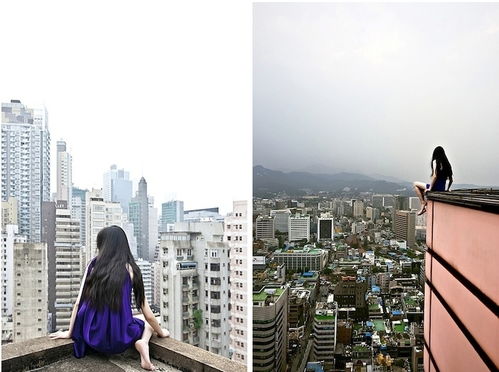 韩国女摄影师高楼边缘玩命自拍 