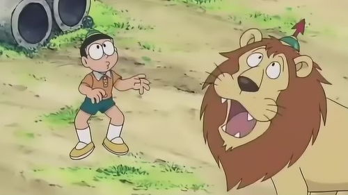 哆啦A梦 大雄和狮子头上的唯命是从帽交换了,大雄得乖乖听话 