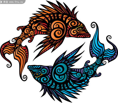 双鱼纹身图案 手绘鱼图片