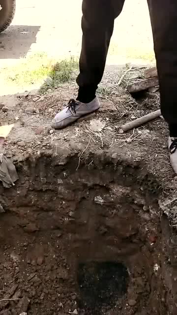 挖个水坑挖出煤了 