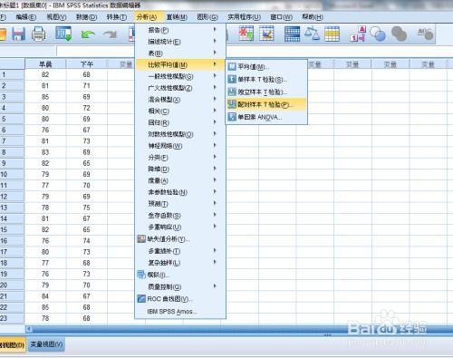 医学统计中配对样本t检验如何在spss中操作 