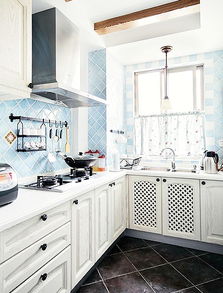 田园风格蓝色厨房瓷砖效果图