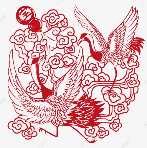 中国风红色丹顶鹤窗花剪纸素材图片免费下载 千库网 