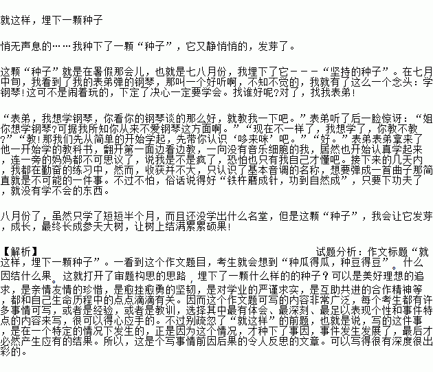 就这样埋下了一颗种子作文最好是5或6年级写的记叙文