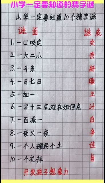 小学一定要知道的猜字谜,开发孩子想像力 