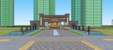 新中式广场大门景观模型