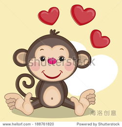 Greeting card Monkey and hearts