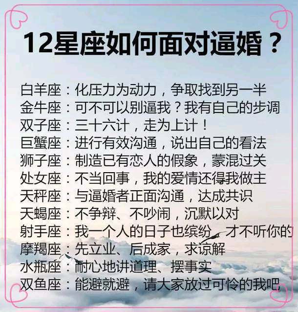 十二星座在爱情里霸道的一面,十二星座如何面对逼婚