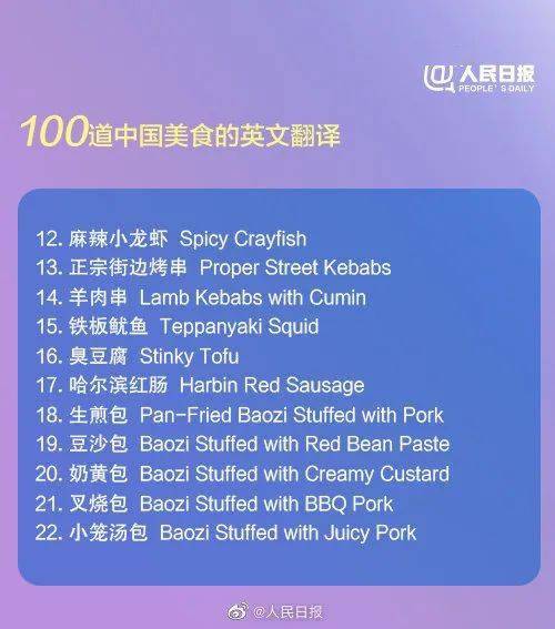 绝对标准 100道中国美食的英文翻译