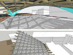 现代结构雨棚遮阳棚表演场舞台设计SU模型模型下载 