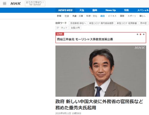 日本政府决定任命垂秀夫为新一任驻华大使