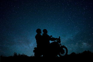 夜,摩托车,夫妇,宇宙,景观,明星,天空,星座,黑暗,空间,剪影 