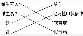 将缺乏左边的物质与右边相关的病症用直线连接起来