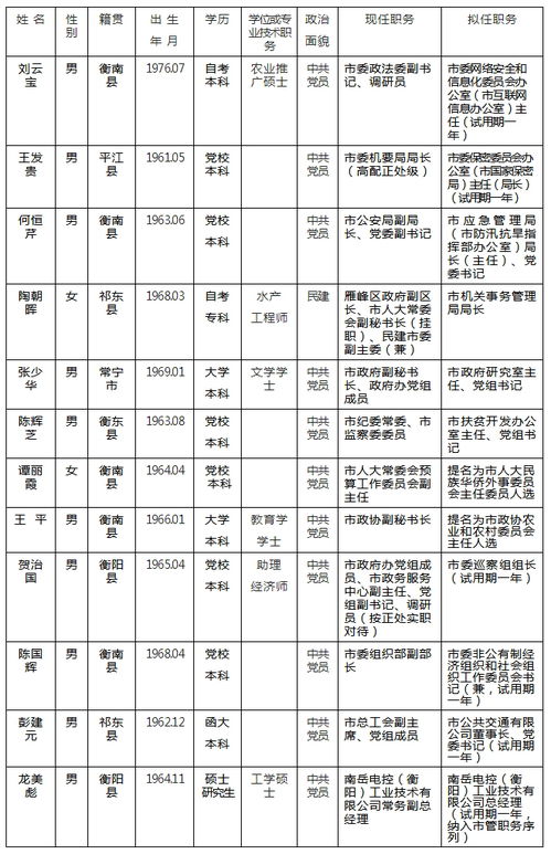 衡阳市党政门户网站 衡阳12名拟任职干部任前公示 