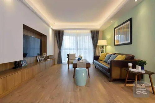 135平新中式风格三居，客厅淡绿色沙发背景墙，清新又优雅！
