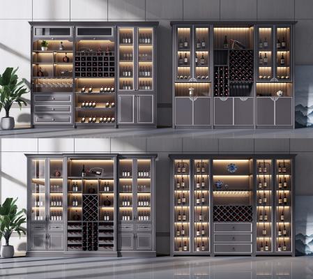 新中式酒柜冰箱组合3D模型 