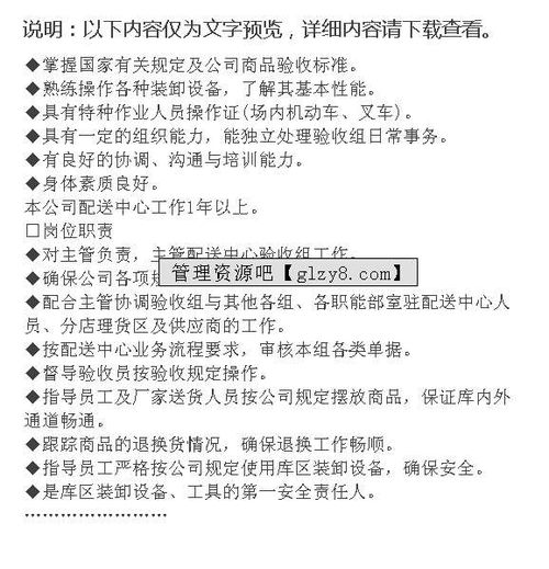 商场培训知识 验收班长任职资格及岗位职责标准