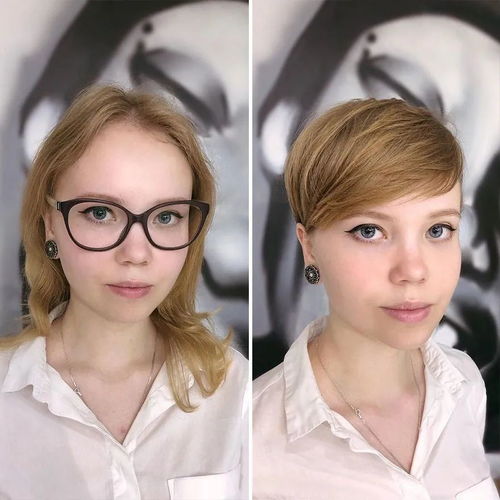 发型师分享长发女孩,剪短后的对比图,网友 像是换了性别