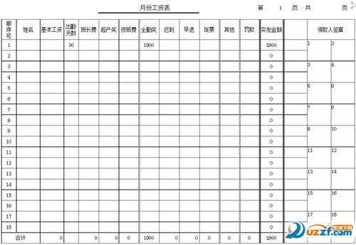 工资表模板表格