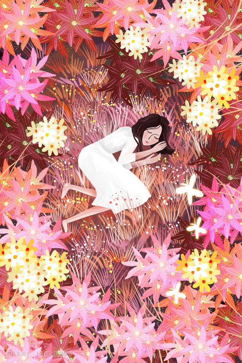 躺在花丛中的女孩儿插画图片 千库网 