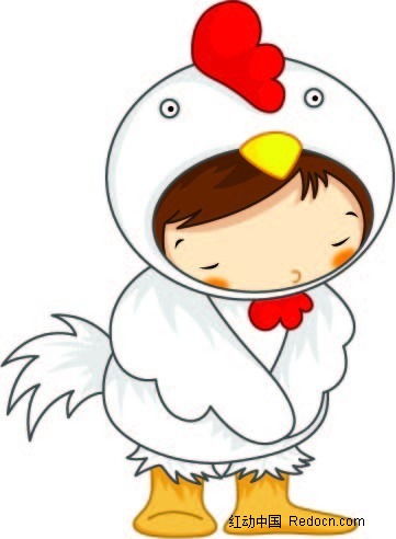 穿着小鸡玩偶的小孩卡通人物插画AI素材免费下载 红动网 