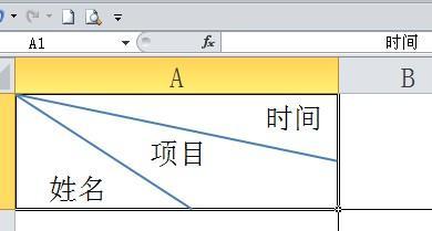 Excel表格里,用一条斜线把一个格子分成两个三角后,怎样在这两个三角格子里写字 