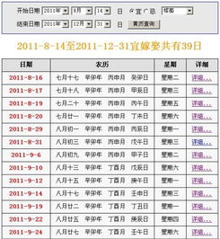 男1982年阴历8月12 女 1985年阴历2月2日查询2011年结婚黄道吉日