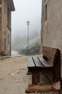 板凳,一瞥,雾,孤独,山 
