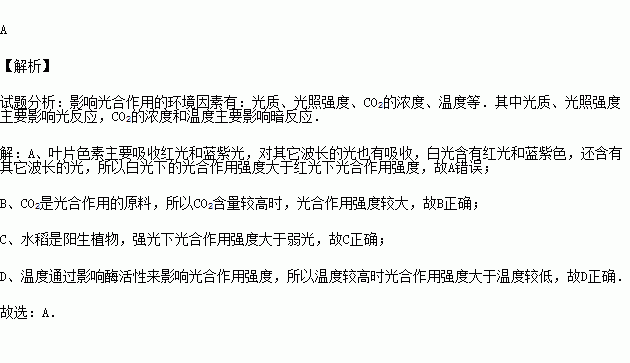 如图表示在一定范围内.不同环境因素与水稻叶片光合作用强度的关系.其中错误的是 A. B. C. D. 题目和参考答案 青夏教育精英家教网 