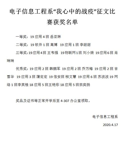 电子信息工程系开展 我心中的战 疫 征文比赛 