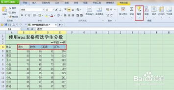 使用wps表格筛选学生分数 