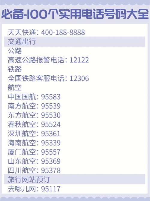 100个实用电话号码大全 必备电话簿 防诈骗 