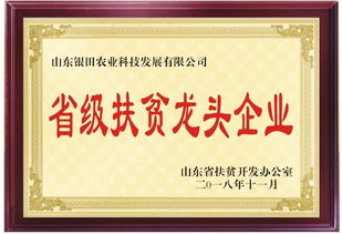 山东银田农贸集团再获殊荣,被授予 山东省2018年度省级扶贫龙头企业称号