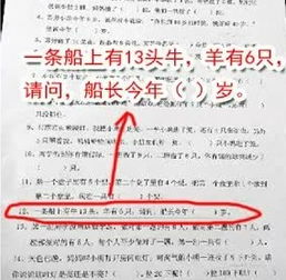 小学教师出 神题 船上13头牛6只羊船长几岁 